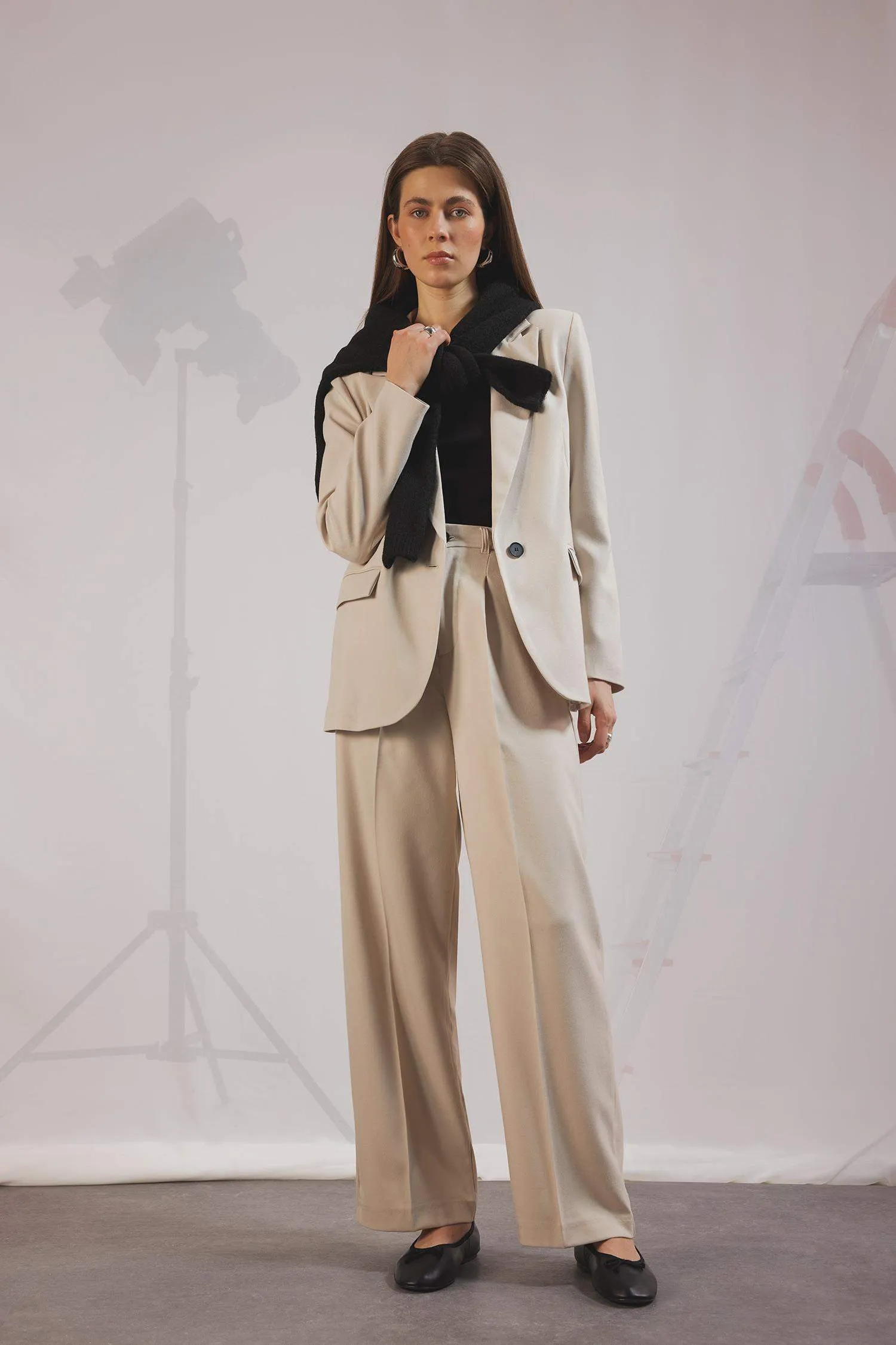 Wide Leg Pens Classic Palazzo Pants Wide Pleated Leg Basic Straight Long Size High Waist Pocket