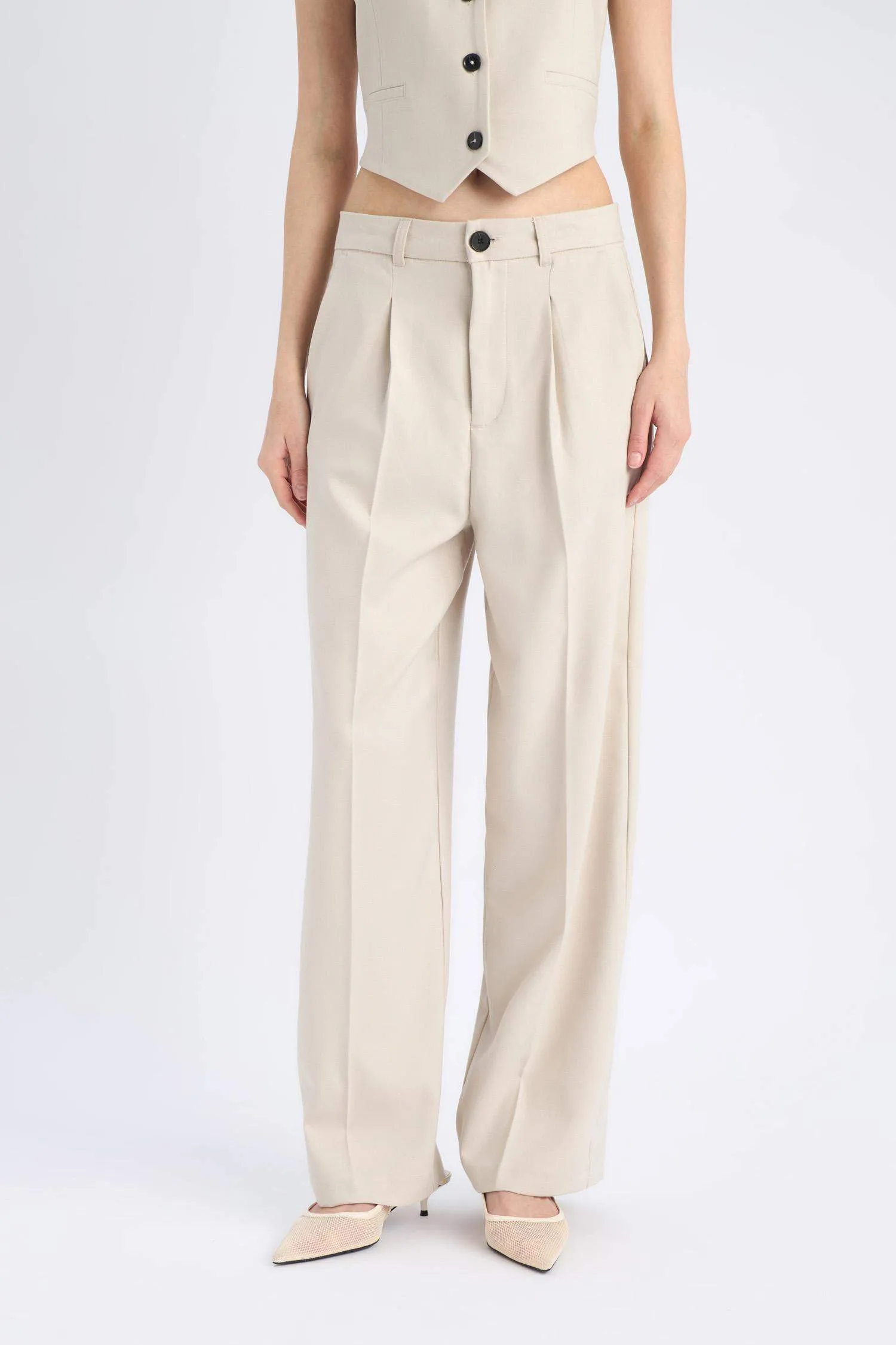 Wide Leg Pens Classic Palazzo Pants Wide Pleated Leg Basic Straight Long Size High Waist Pocket