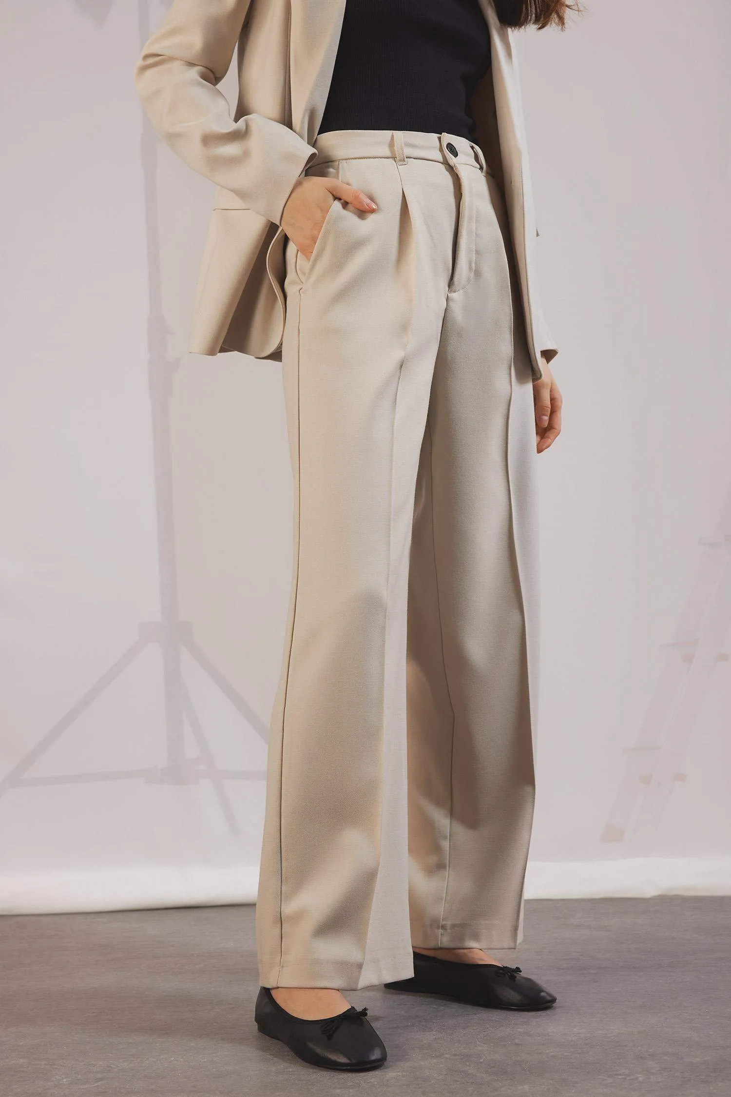 Wide Leg Pens Classic Palazzo Pants Wide Pleated Leg Basic Straight Long Size High Waist Pocket