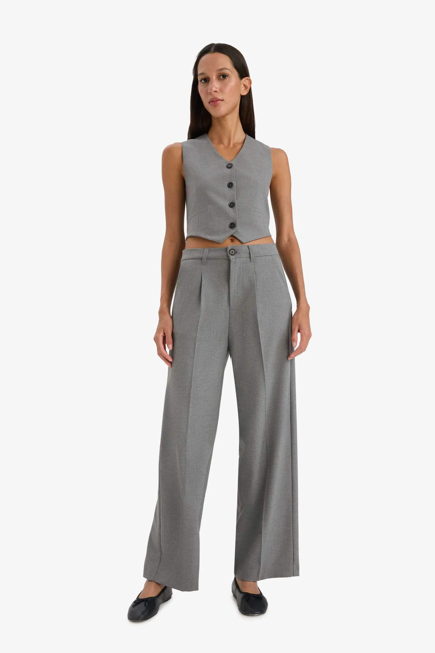 Wide Leg Pens Classic Palazzo Pants Wide Pleated Leg Basic Straight Long Size High Waist Pocket