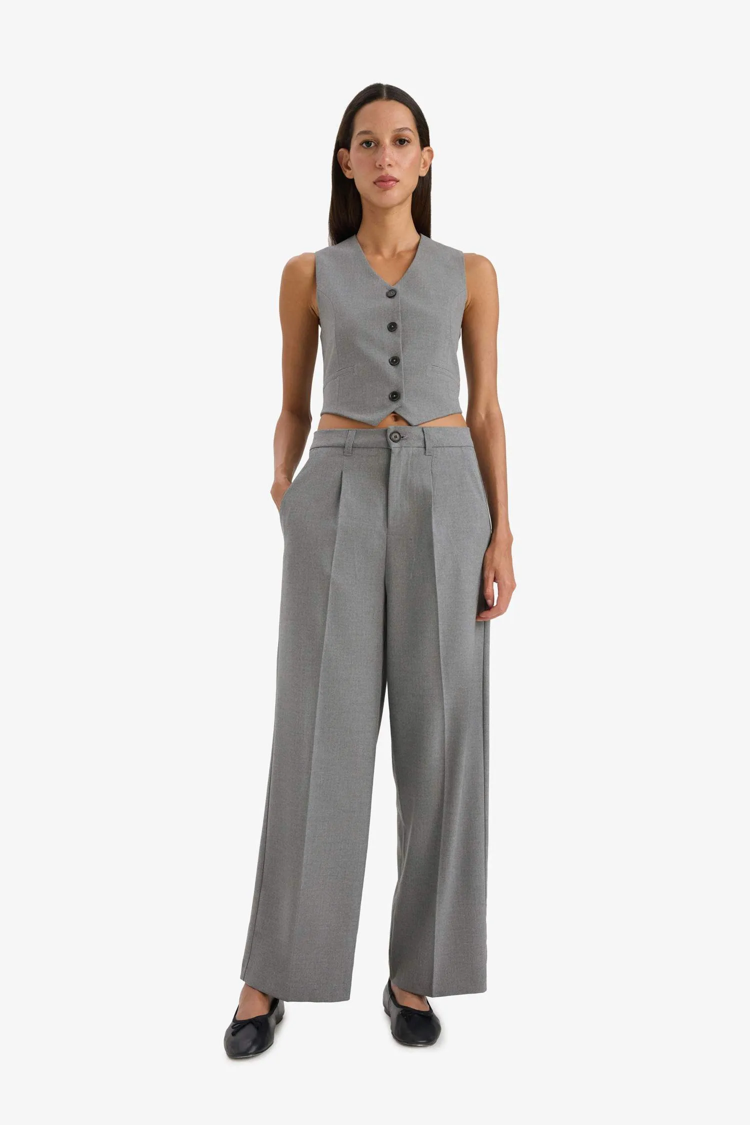 Wide Leg Pens Classic Palazzo Pants Wide Pleated Leg Basic Straight Long Size High Waist Pocket