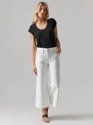 WIDE LEG STANDARD RISE CROP DENIM - CHALK