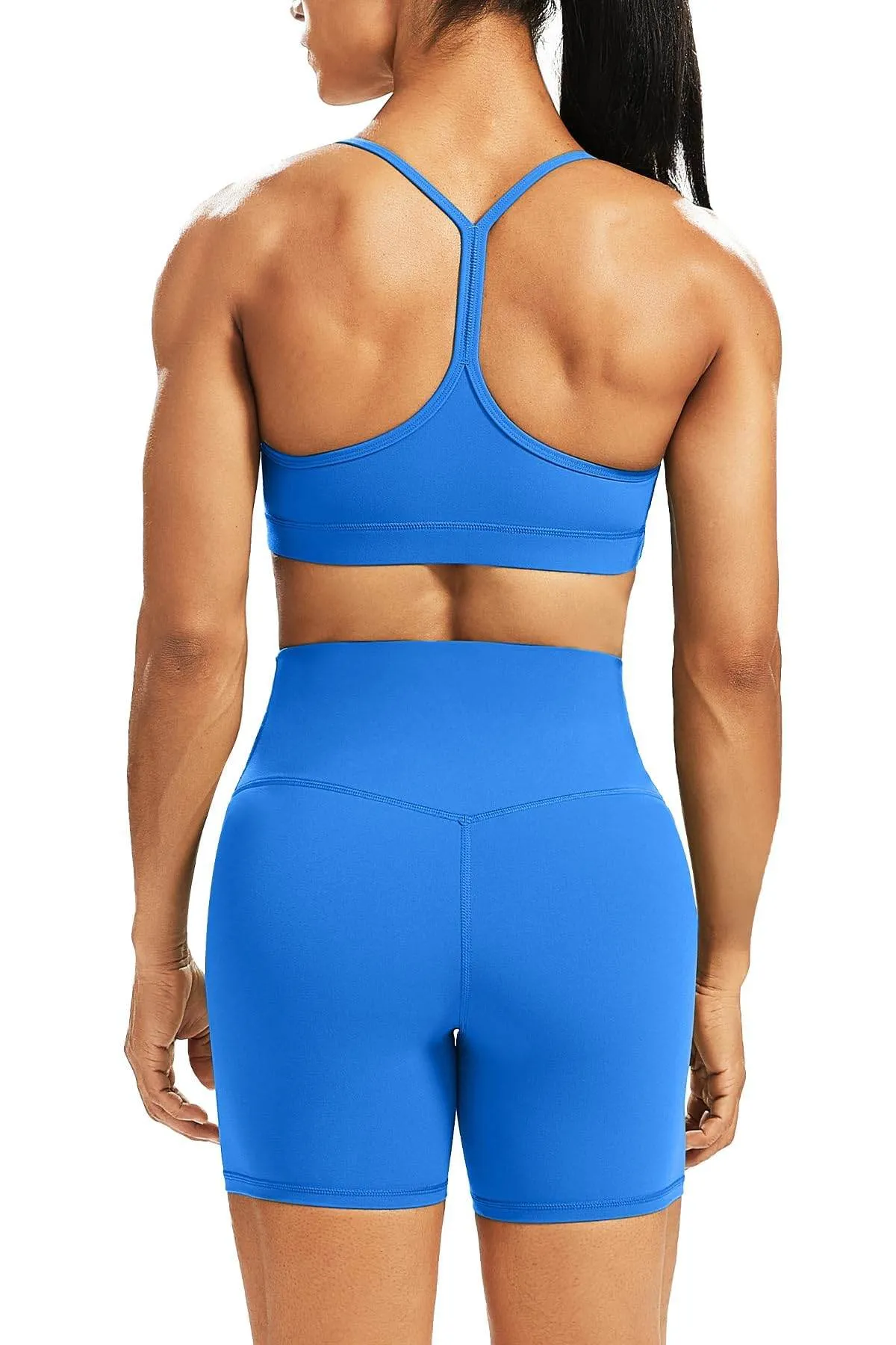 WodoWei Butterluxe Workout Sets for Women 2 Piece Gym Yoga Y-Back Sports Bra High Waist Biker Short Outfits(W316-Royal Blue-S)