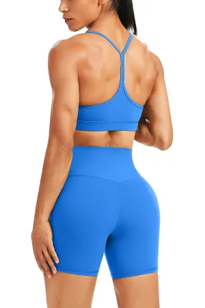 WodoWei Butterluxe Workout Sets for Women 2 Piece Gym Yoga Y-Back Sports Bra High Waist Biker Short Outfits(W316-Royal Blue-S)