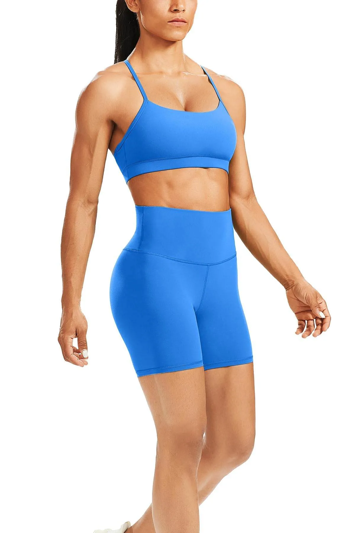 WodoWei Butterluxe Workout Sets for Women 2 Piece Gym Yoga Y-Back Sports Bra High Waist Biker Short Outfits(W316-Royal Blue-S)