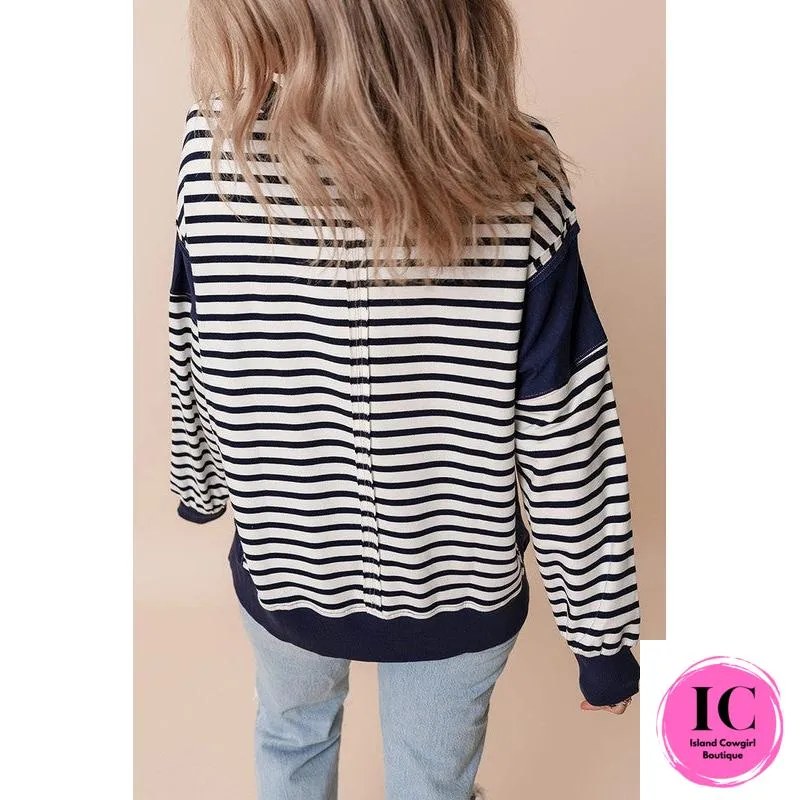 Women Block Exposed Seam Loose Fit Sweatshirt