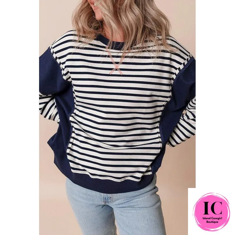 Women Block Exposed Seam Loose Fit Sweatshirt