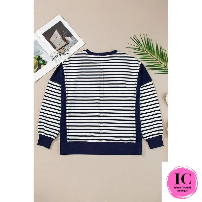 Women Block Exposed Seam Loose Fit Sweatshirt