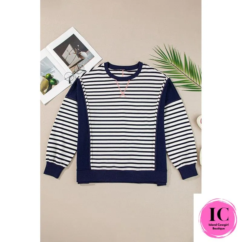 Women Block Exposed Seam Loose Fit Sweatshirt
