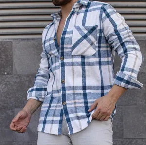 Woolen Lapel Print Long Sleeve Shirt