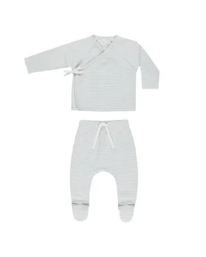 Wrap Top & Footed Pant Set - Sky Micro Stripe