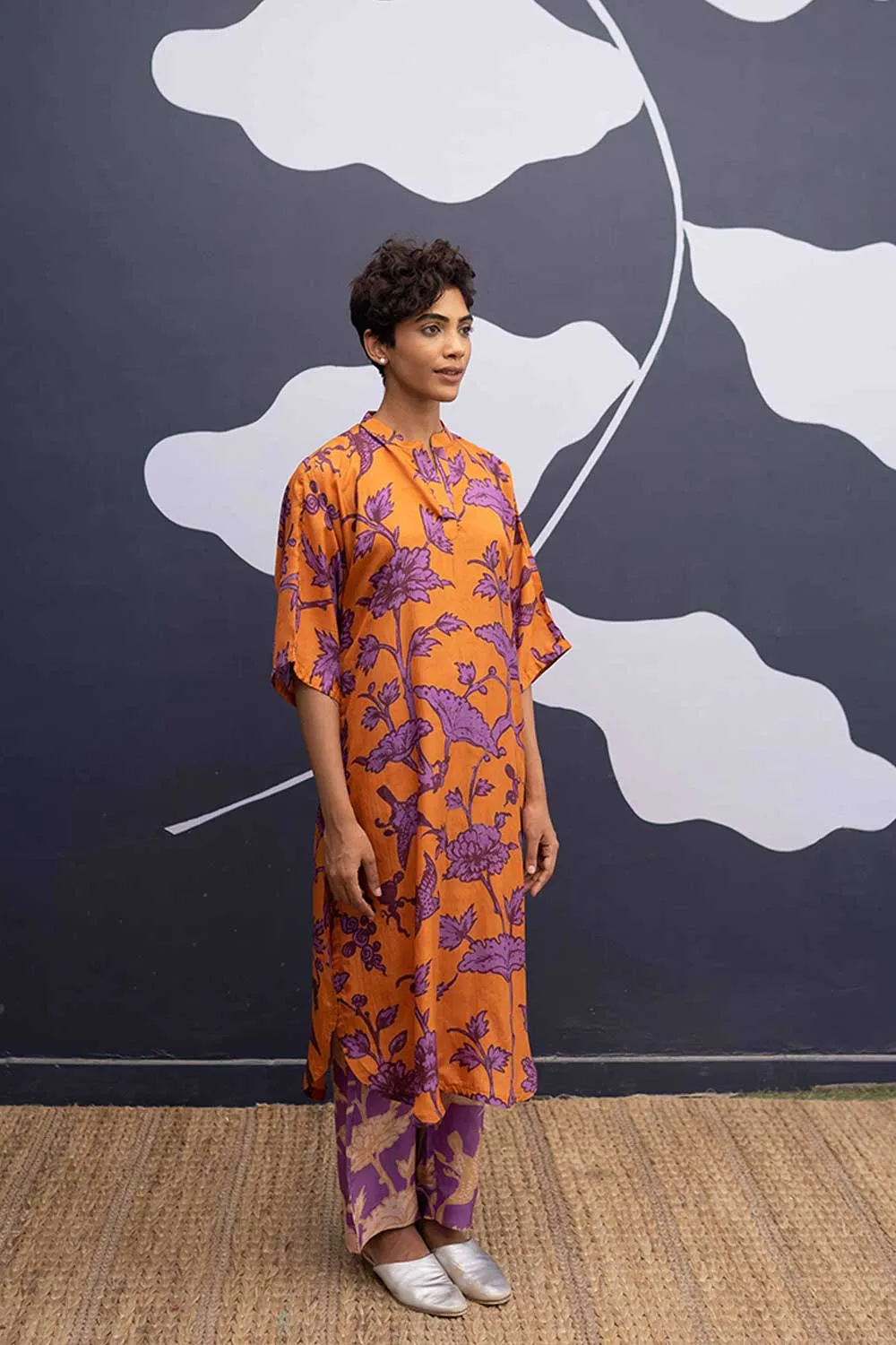 YAM   I   San Sebastian MAUI ORANGE KURTA SET 2  (KURTA & PANTS) PURE HABUTAI SILK ORANGE YAMBILLIE16
