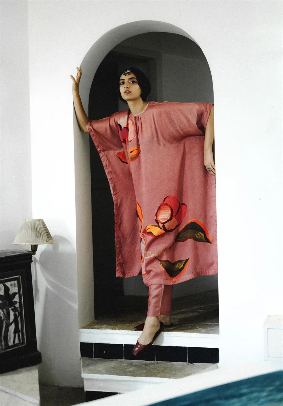 YAM   I Vancluse  ANEMONE KAFTAN SET KURTA SET KURTA - SATIN PANTS - SILK PINK Festive Collections YAMDR36