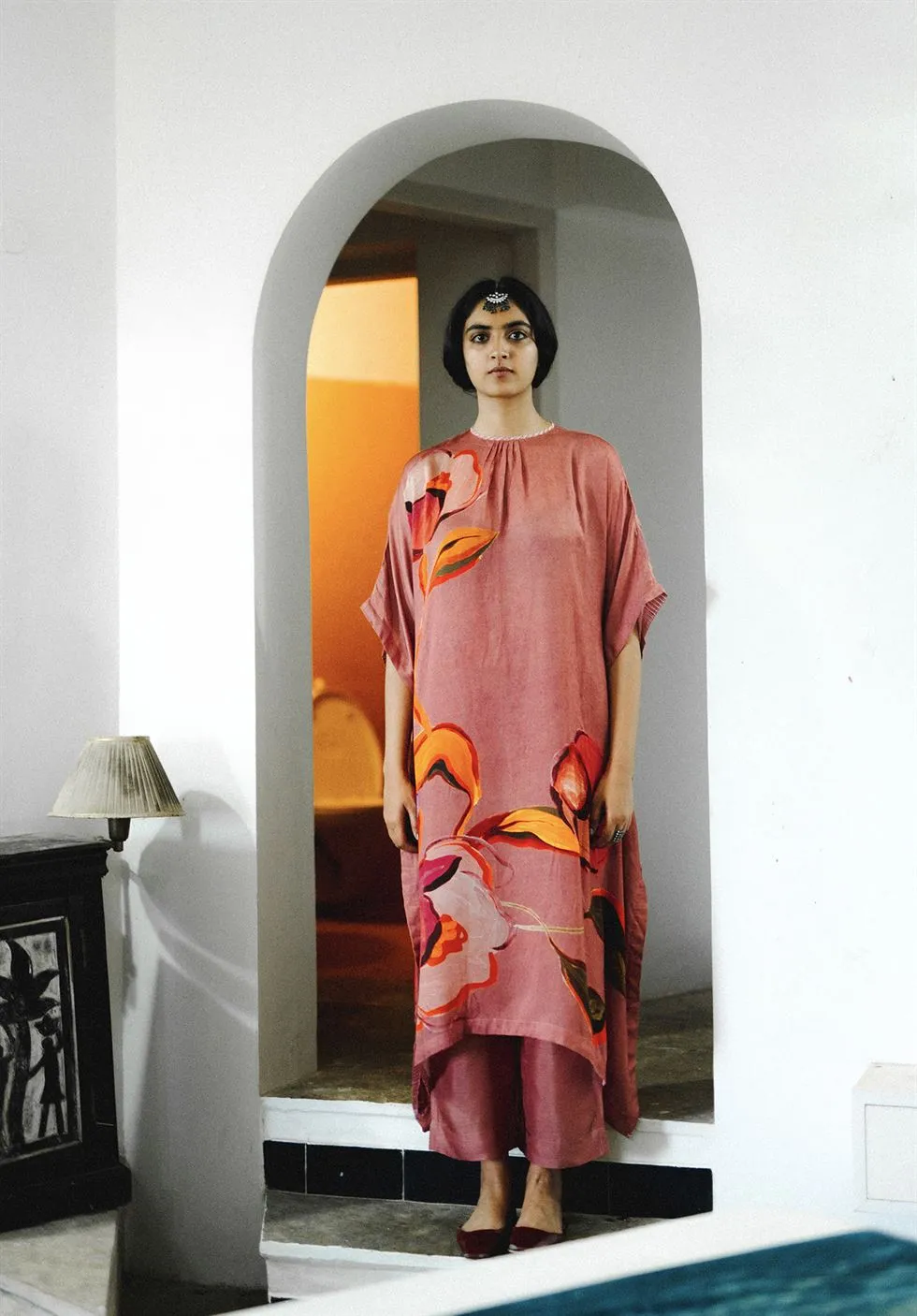 YAM   I Vancluse  ANEMONE KAFTAN SET KURTA SET KURTA - SATIN PANTS - SILK PINK Festive Collections YAMDR36