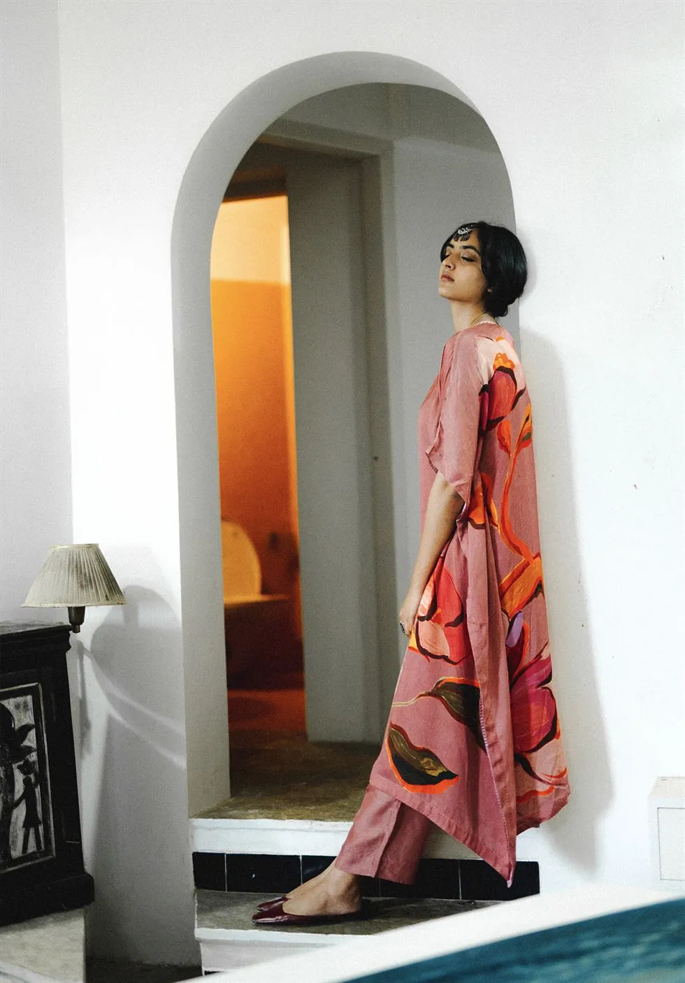 YAM   I Vancluse  ANEMONE KAFTAN SET KURTA SET KURTA - SATIN PANTS - SILK PINK Festive Collections YAMDR36