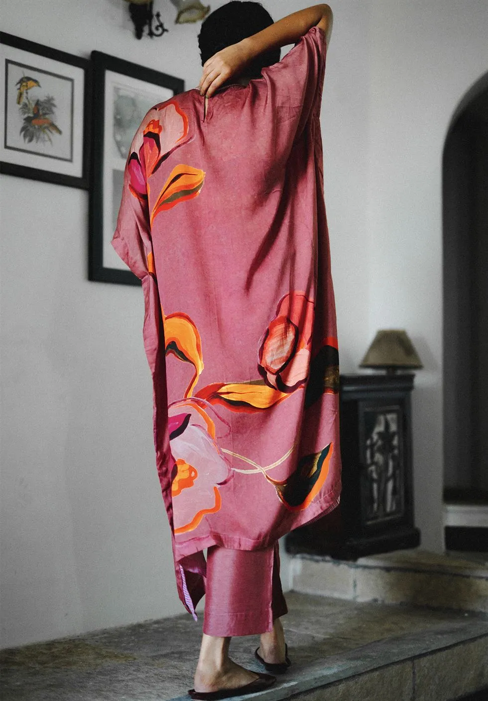 YAM   I Vancluse  ANEMONE KAFTAN SET KURTA SET KURTA - SATIN PANTS - SILK PINK Festive Collections YAMDR36